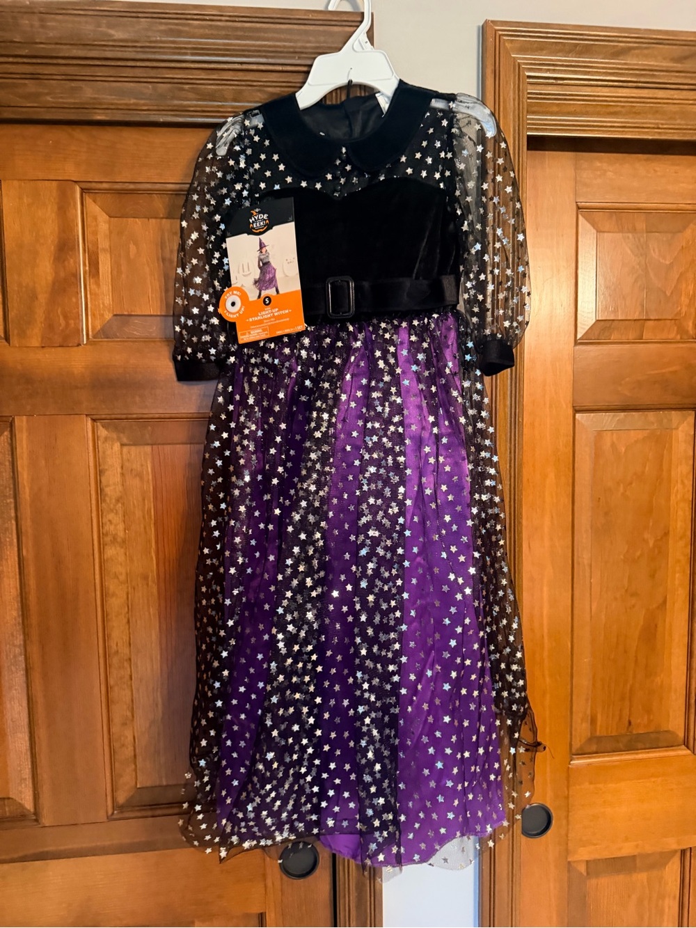 Girls Purple Star-Print Witch Costume Dress with Velvet Bodice